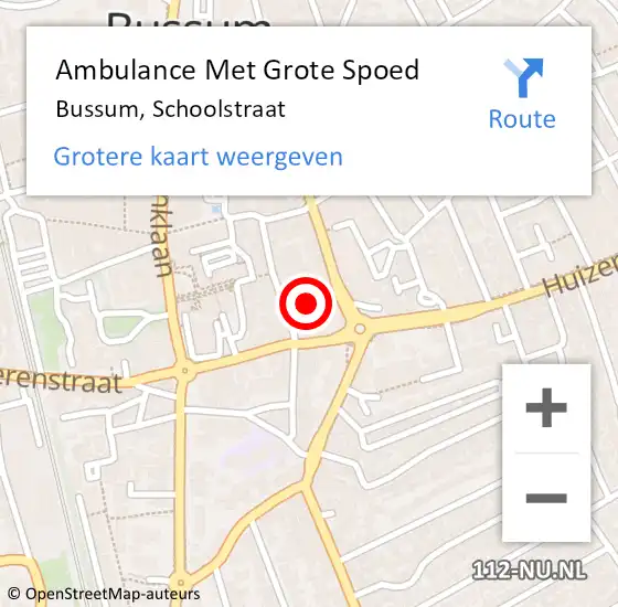 Locatie op kaart van de 112 melding: Ambulance Met Grote Spoed Naar Bussum, Schoolstraat op 26 december 2014 09:51