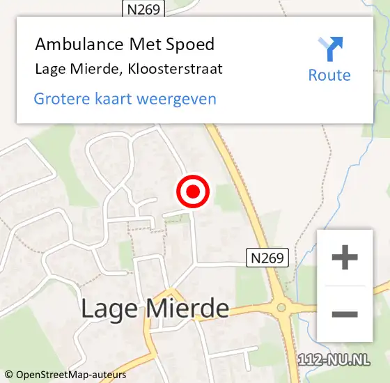 Locatie op kaart van de 112 melding: Ambulance Met Spoed Naar Lage Mierde, Kloosterstraat op 26 december 2014 09:52