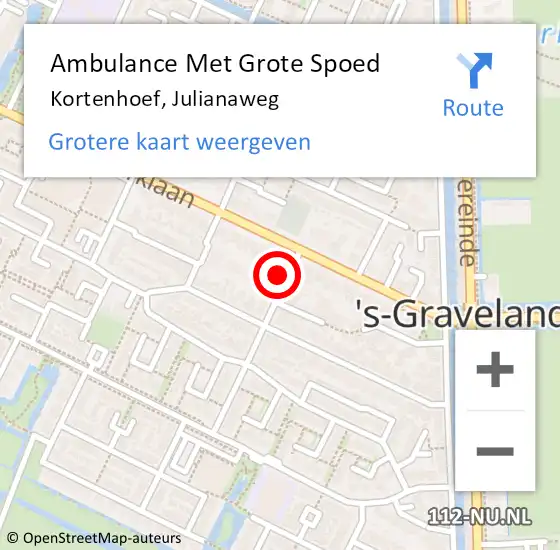 Locatie op kaart van de 112 melding: Ambulance Met Grote Spoed Naar Kortenhoef, Julianaweg op 26 december 2014 10:20