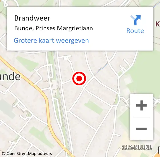 Locatie op kaart van de 112 melding: Brandweer Bunde, Prinses Margrietlaan op 26 december 2014 11:22