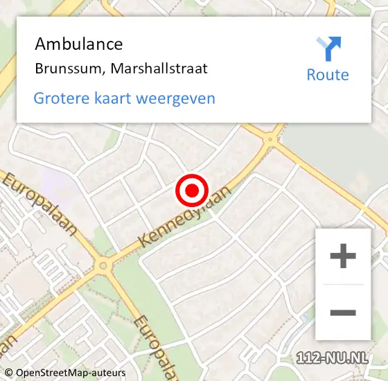 Locatie op kaart van de 112 melding: Ambulance Brunssum, Marshallstraat op 26 december 2014 11:50