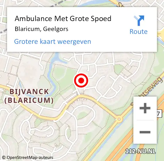 Locatie op kaart van de 112 melding: Ambulance Met Grote Spoed Naar Blaricum, Geelgors op 26 december 2014 12:56