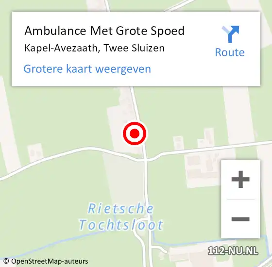 Locatie op kaart van de 112 melding: Ambulance Met Grote Spoed Naar Kapel-Avezaath, Twee Sluizen op 26 december 2014 13:07