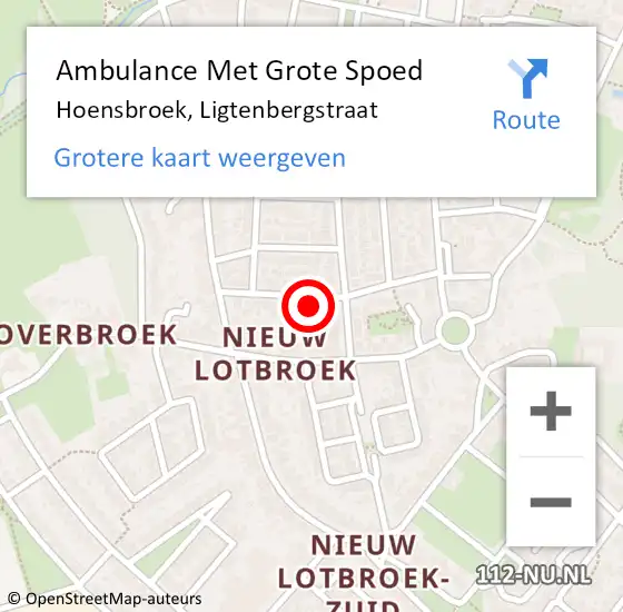 Locatie op kaart van de 112 melding: Ambulance Met Grote Spoed Naar Hoensbroek, Ligtenbergstraat op 26 december 2014 13:13