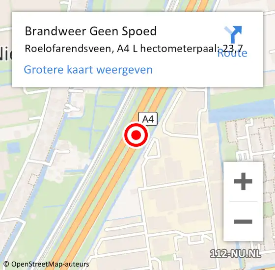 Locatie op kaart van de 112 melding: Brandweer Geen Spoed Naar Roelofarendsveen, A4 R hectometerpaal: 21,8 op 26 december 2014 14:33