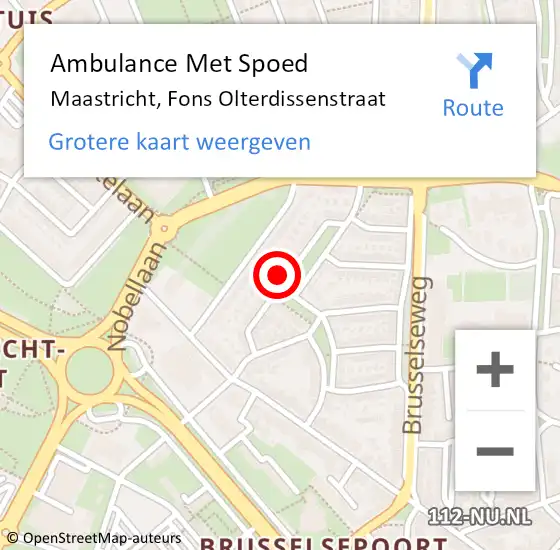 Locatie op kaart van de 112 melding: Ambulance Met Spoed Naar Maastricht, Fons Olterdissenstraat op 26 december 2014 14:38