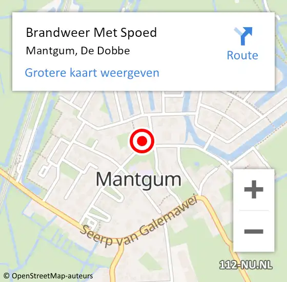 Locatie op kaart van de 112 melding: Brandweer Met Spoed Naar Mantgum, De Dobbe op 26 december 2014 14:51