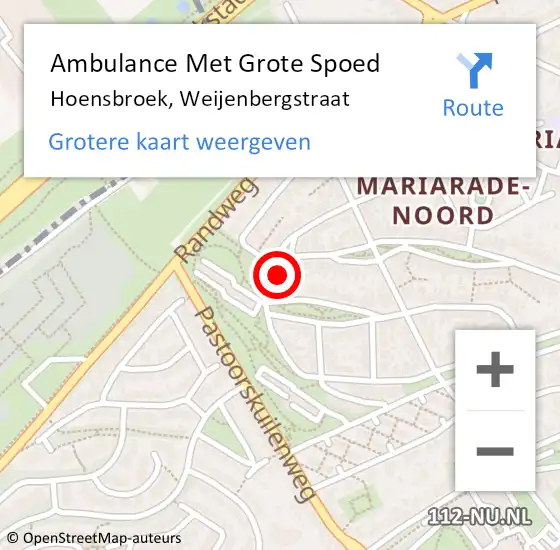 Locatie op kaart van de 112 melding: Ambulance Met Grote Spoed Naar Hoensbroek, Weijenbergstraat op 26 december 2014 15:05