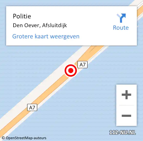 Locatie op kaart van de 112 melding: Politie Den Oever, Afsluitdijk op 26 december 2014 16:05