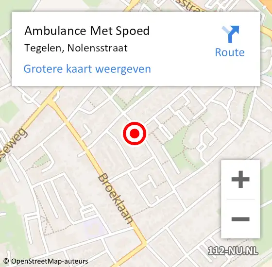 Locatie op kaart van de 112 melding: Ambulance Met Spoed Naar Tegelen, Nolensstraat op 26 december 2014 16:22