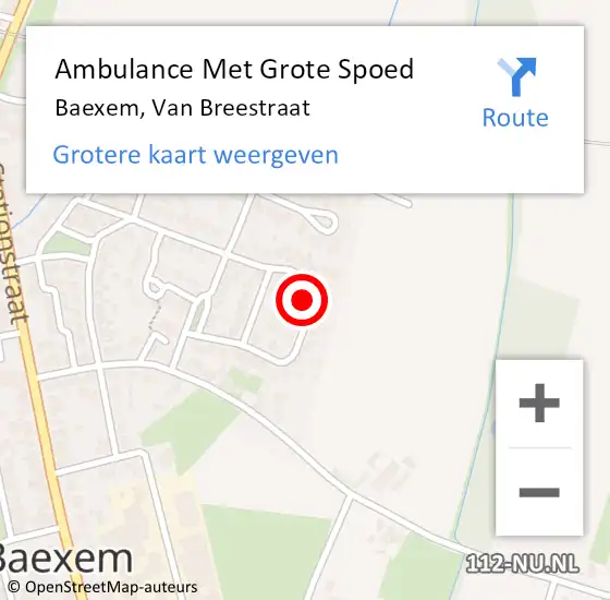 Locatie op kaart van de 112 melding: Ambulance Met Grote Spoed Naar Baexem, Van Breestraat op 26 december 2014 16:51