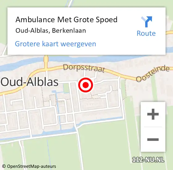 Locatie op kaart van de 112 melding: Ambulance Met Grote Spoed Naar Oud-Alblas, Berkenlaan op 26 december 2014 16:53