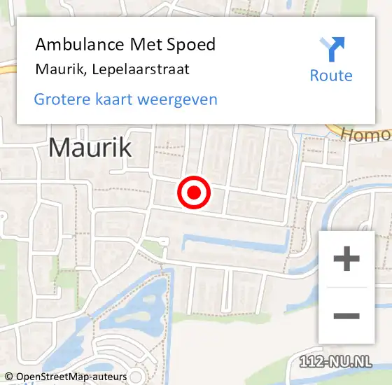 Locatie op kaart van de 112 melding: Ambulance Met Spoed Naar Maurik, Lepelaarstraat op 25 oktober 2013 15:12