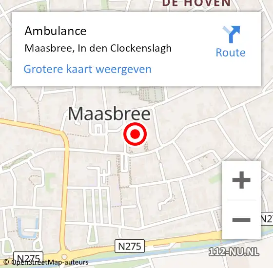 Locatie op kaart van de 112 melding: Ambulance Maasbree, In den Clockenslagh op 26 december 2014 17:38