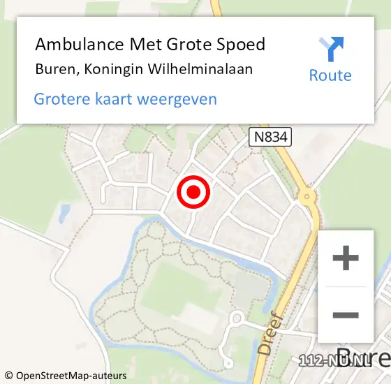 Locatie op kaart van de 112 melding: Ambulance Met Grote Spoed Naar Buren, Koningin Wilhelminalaan op 26 december 2014 18:01