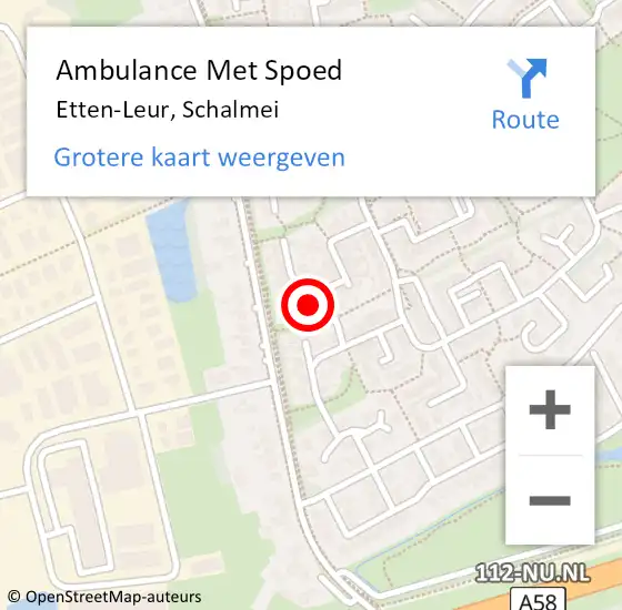 Locatie op kaart van de 112 melding: Ambulance Met Spoed Naar Etten-Leur, Schalmei op 26 december 2014 18:36