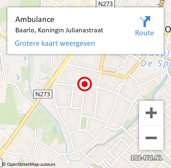Locatie op kaart van de 112 melding: Ambulance Baarlo, Koningin Julianastraat op 26 december 2014 18:47