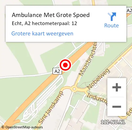 Locatie op kaart van de 112 melding: Ambulance Met Grote Spoed Naar Echt, A2 hectometerpaal: 12 op 26 december 2014 18:49