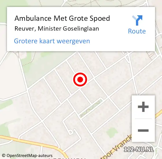 Locatie op kaart van de 112 melding: Ambulance Met Grote Spoed Naar Reuver, Minister Goselinglaan op 26 december 2014 20:10