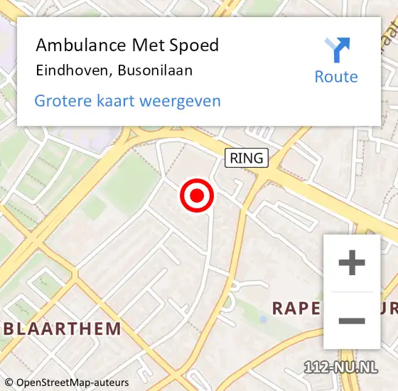 Locatie op kaart van de 112 melding: Ambulance Met Spoed Naar Eindhoven, Busonilaan op 26 december 2014 20:46