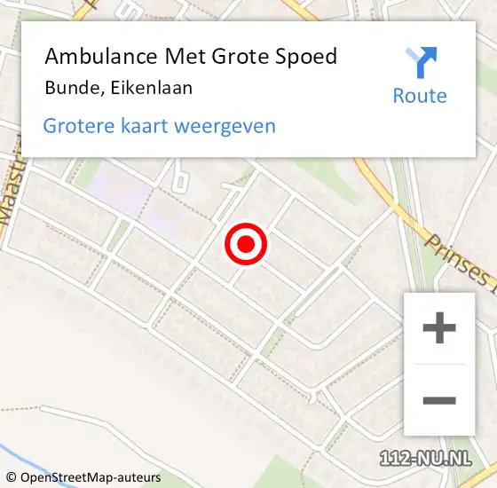 Locatie op kaart van de 112 melding: Ambulance Met Grote Spoed Naar Bunde, Eikenlaan op 26 december 2014 22:33