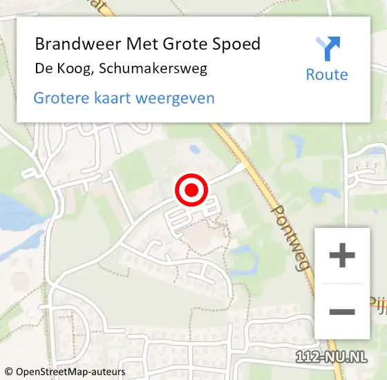 Locatie op kaart van de 112 melding: Brandweer Met Grote Spoed Naar De Koog, Schumakersweg op 26 december 2014 22:40