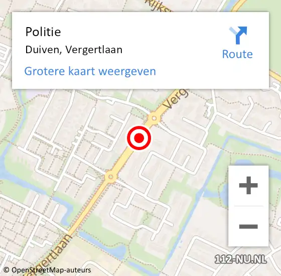 Locatie op kaart van de 112 melding: Politie Duiven, Vergertlaan op 26 december 2014 23:22