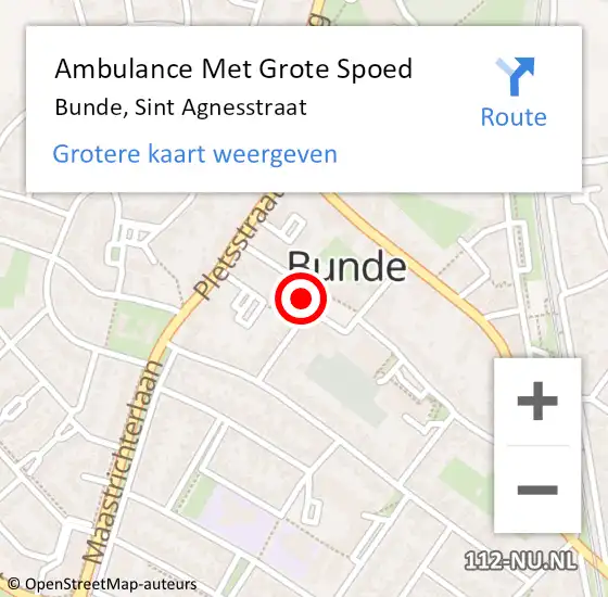 Locatie op kaart van de 112 melding: Ambulance Met Grote Spoed Naar Bunde, Sint Agnesstraat op 27 december 2014 00:34