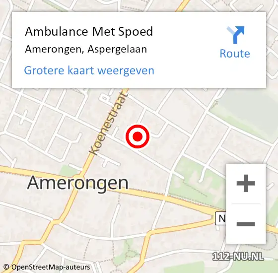 Locatie op kaart van de 112 melding: Ambulance Met Spoed Naar Amerongen, Aspergelaan op 27 december 2014 05:48