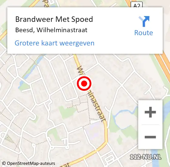 Locatie op kaart van de 112 melding: Brandweer Met Spoed Naar Beesd, Wilhelminastraat op 27 december 2014 06:29