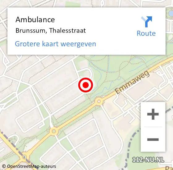 Locatie op kaart van de 112 melding: Ambulance Brunssum, Thalesstraat op 27 december 2014 07:15