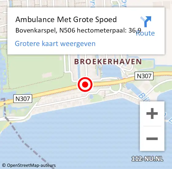 Locatie op kaart van de 112 melding: Ambulance Met Grote Spoed Naar Bovenkarspel, N506 hectometerpaal: 36,9 op 25 oktober 2013 16:11