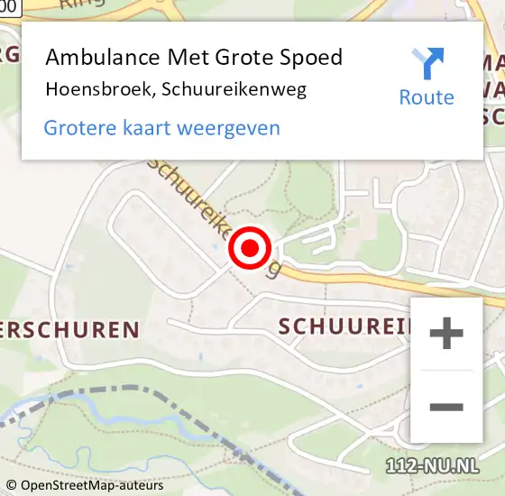 Locatie op kaart van de 112 melding: Ambulance Met Grote Spoed Naar Hoensbroek, Schuureikenweg op 27 december 2014 09:03