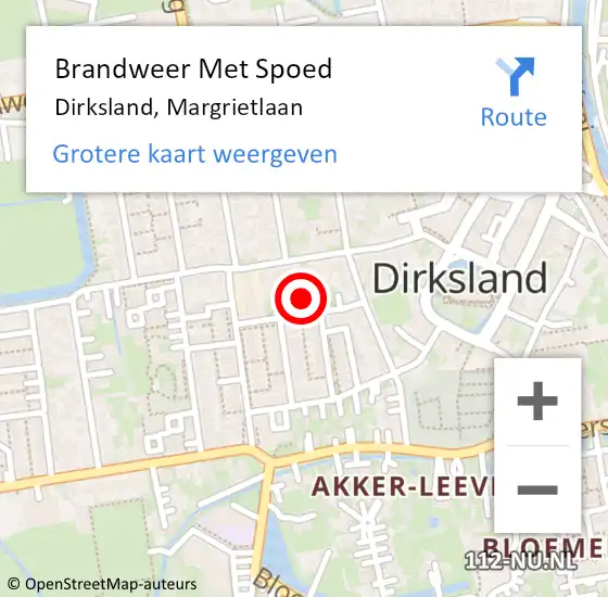 Locatie op kaart van de 112 melding: Brandweer Met Spoed Naar Dirksland, Margrietlaan op 27 december 2014 10:08