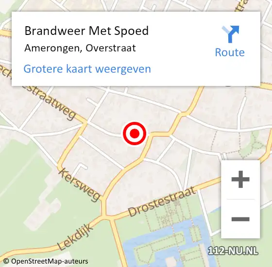 Locatie op kaart van de 112 melding: Brandweer Met Spoed Naar Amerongen, Overstraat op 27 december 2014 10:36