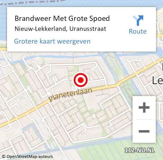 Locatie op kaart van de 112 melding: Brandweer Met Grote Spoed Naar Nieuw-Lekkerland, Uranusstraat op 27 december 2014 10:41