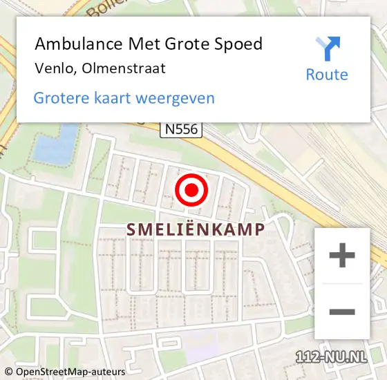 Locatie op kaart van de 112 melding: Ambulance Met Grote Spoed Naar Venlo, Olmenstraat op 27 december 2014 10:54