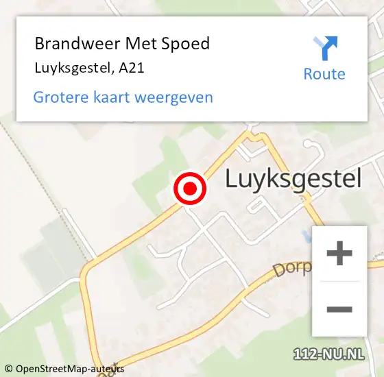 Locatie op kaart van de 112 melding: Brandweer Met Spoed Naar Luyksgestel, A21 op 27 december 2014 11:35