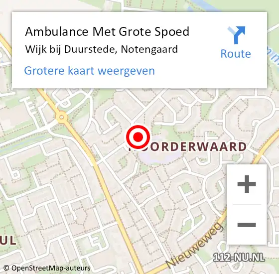 Locatie op kaart van de 112 melding: Ambulance Met Grote Spoed Naar Wijk bij Duurstede, Notengaard op 27 december 2014 12:09