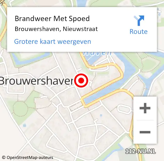 Locatie op kaart van de 112 melding: Brandweer Met Spoed Naar Brouwershaven, Nieuwstraat op 27 december 2014 12:25