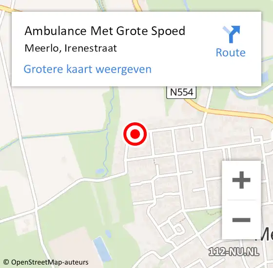 Locatie op kaart van de 112 melding: Ambulance Met Grote Spoed Naar Meerlo, Irenestraat op 27 december 2014 13:17