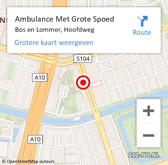 Locatie op kaart van de 112 melding: Ambulance Met Grote Spoed Naar Bos en Lommer, Hoofdweg op 25 oktober 2013 16:44