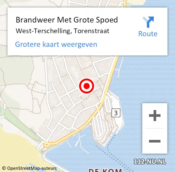 Locatie op kaart van de 112 melding: Brandweer Met Grote Spoed Naar West-Terschelling, Torenstraat op 27 december 2014 14:18