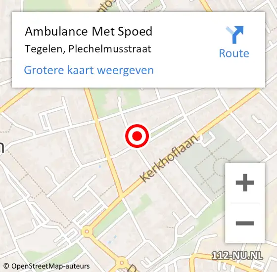 Locatie op kaart van de 112 melding: Ambulance Met Spoed Naar Tegelen, Plechelmusstraat op 27 december 2014 14:31