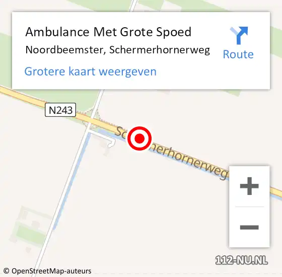 Locatie op kaart van de 112 melding: Ambulance Met Grote Spoed Naar Noordbeemster, Schermerhornerweg op 27 december 2014 16:13