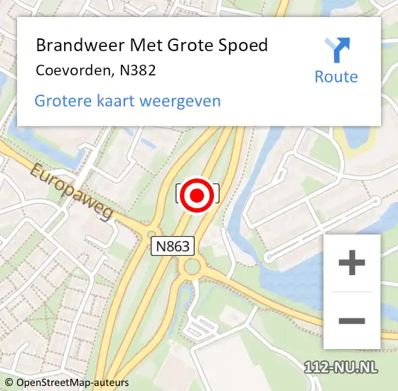 Locatie op kaart van de 112 melding: Brandweer Met Grote Spoed Naar Coevorden, N382 op 27 december 2014 17:00