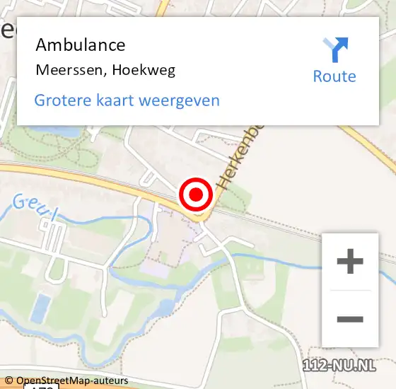 Locatie op kaart van de 112 melding: Ambulance Meerssen, Hoekweg op 27 december 2014 17:21