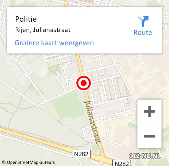 Locatie op kaart van de 112 melding: Politie Rijen, Julianastraat op 27 december 2014 20:03