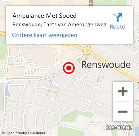 Locatie op kaart van de 112 melding: Ambulance Met Spoed Naar Renswoude, Taets van Amerongenweg op 27 december 2014 20:25