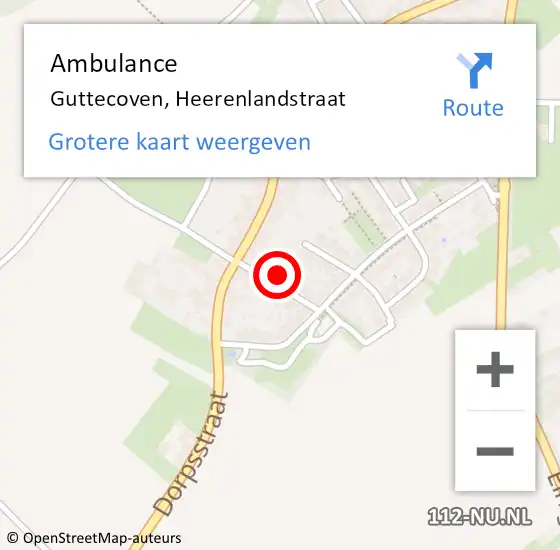 Locatie op kaart van de 112 melding: Ambulance Guttecoven, Heerenlandstraat op 27 december 2014 21:10